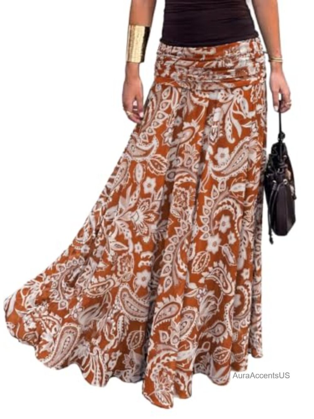 Boho Floral Mesh Maxi Skirt High Waist